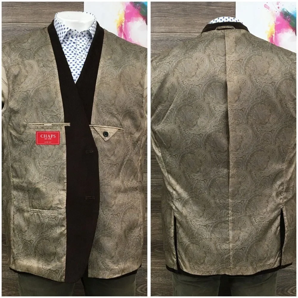 Chaps Mens Blazer Sport‎ Coat Two Button Casual Jacket Size 48R Corduroy Suit